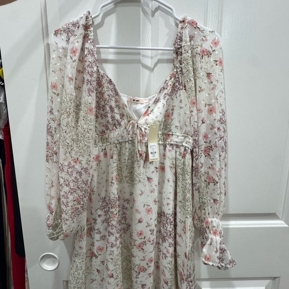 Francesca's Collections Pink and Cream Floral Dress